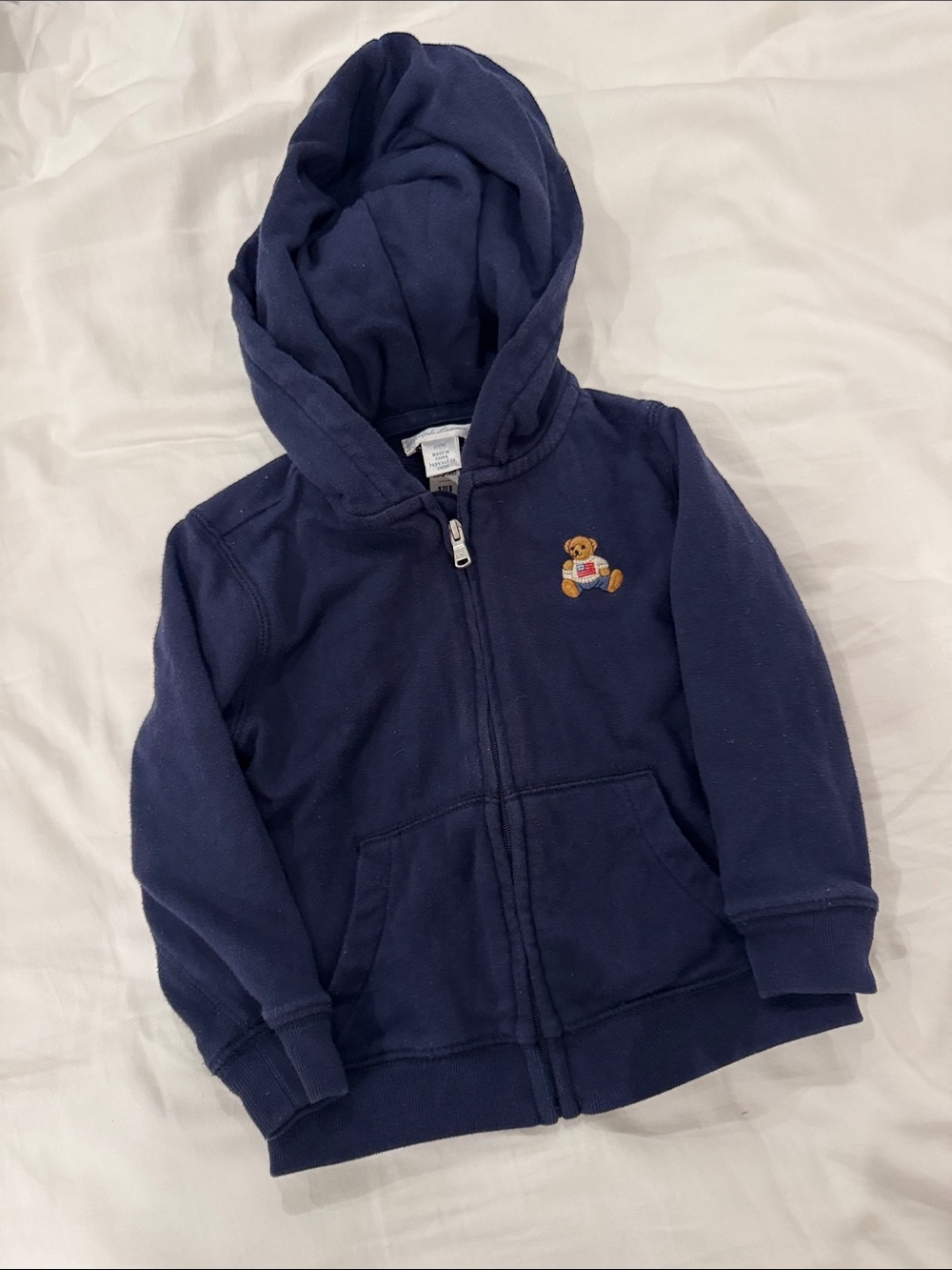 Ralph Lauren Navy Kids Zip Hoodie with Bear Patch